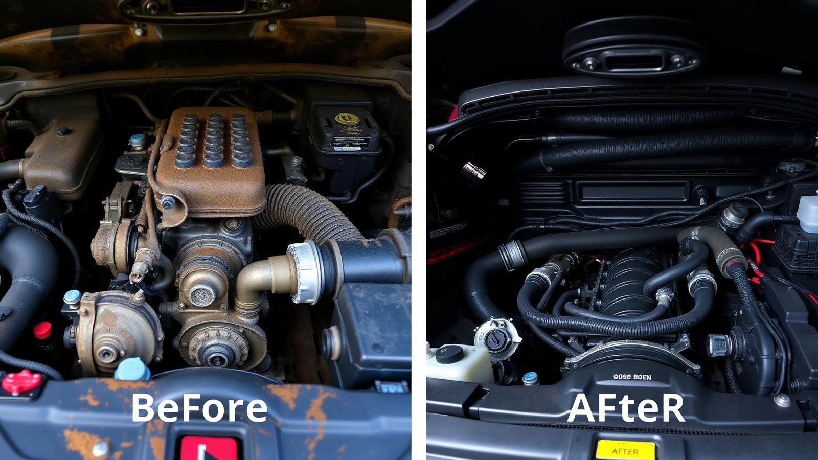 Engine Bay Detail before and after — Range Rover Sport